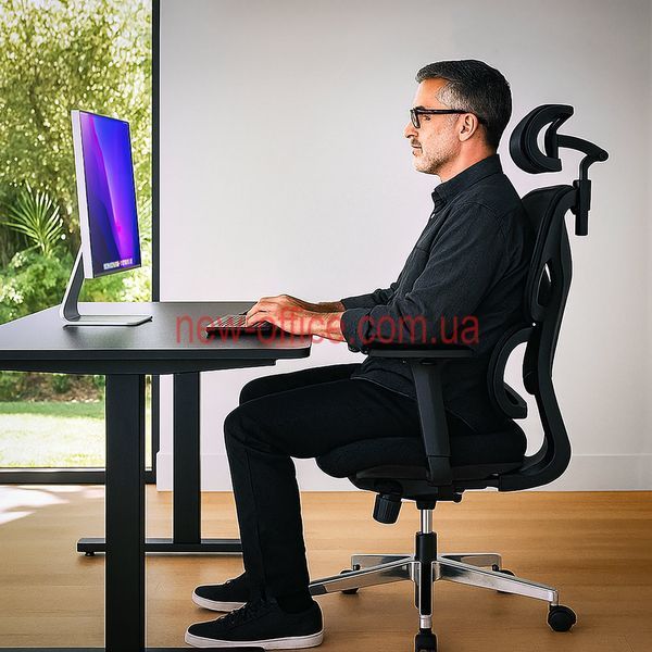Крісло Mealux D1 Air Fabric Black Сітка-Тканина Чорна 600108 HF-D1 F/B фото