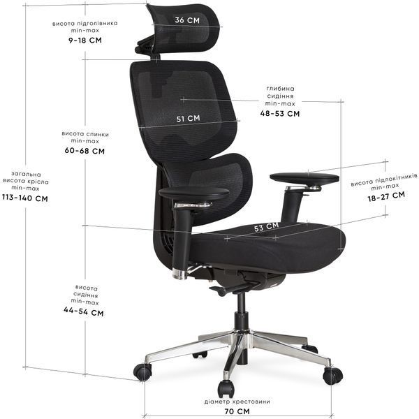 Крісло Mealux D2 Air Fabric Black Сітка-Тканина Чорна 600117 HF-D2 F/B фото