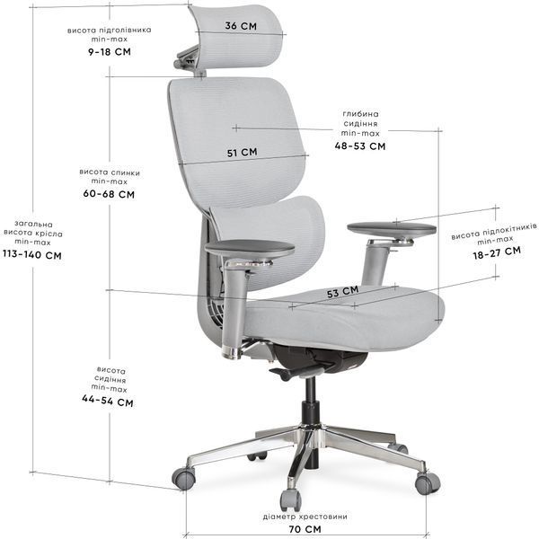 Крісло Mealux D2 Air Fabric Grey Сітка-Тканина Сіра 600118 HF-D2 F/G фото