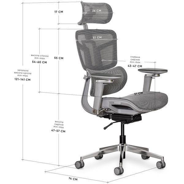 Крісло Mealux S4 Air Gray Сітка Сіра 600130 HF-S4 M/G  фото