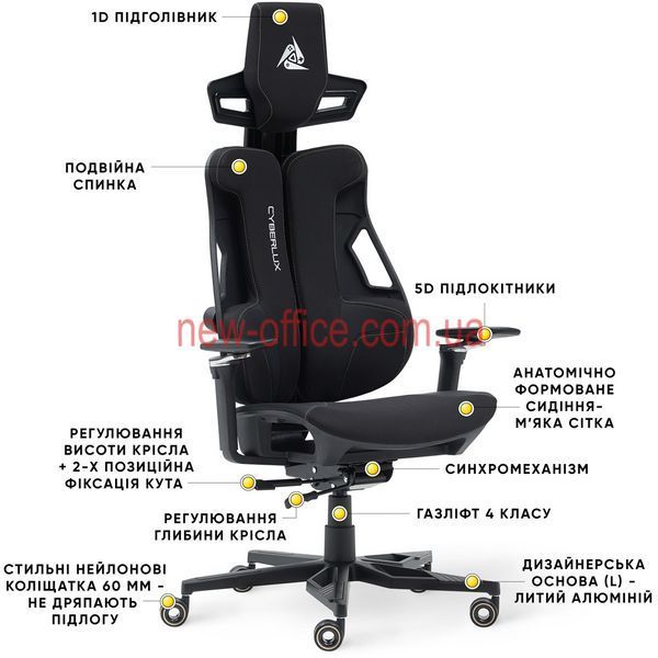 Крісло Cyberlux V10 Fabric Black Тканина-Екошкіра Чорна 600137 GM-V10 FB фото
