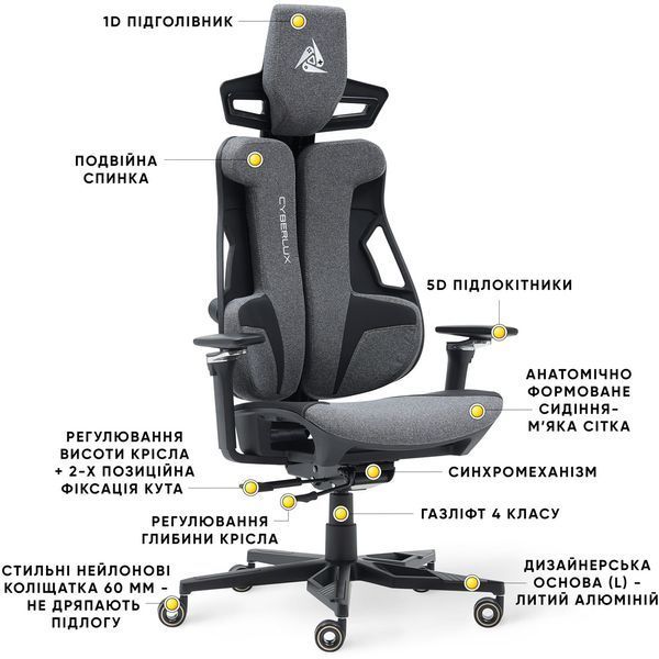 Крісло Cyberlux V10 Fabric Grey Тканина-Екошкіра Сіра 600138 GM-V10 FG фото
