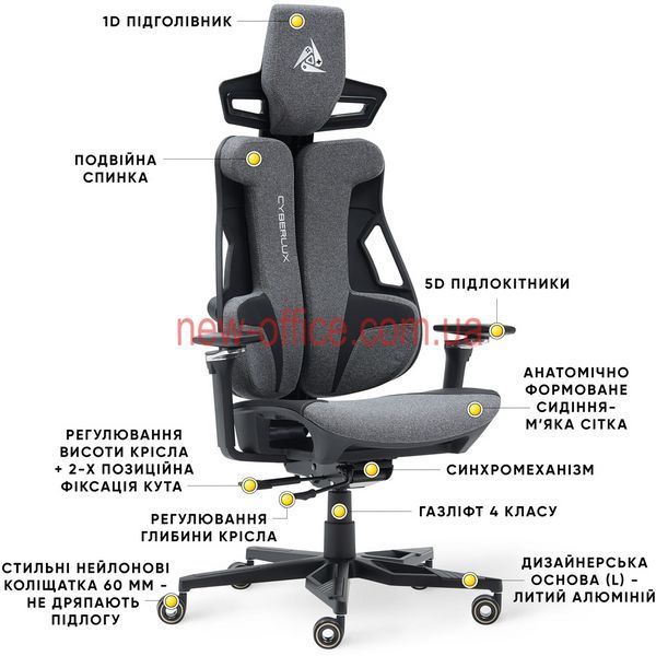 Крісло Cyberlux V10 Fabric Grey Тканина-Екошкіра Сіра 600138 GM-V10 FG фото