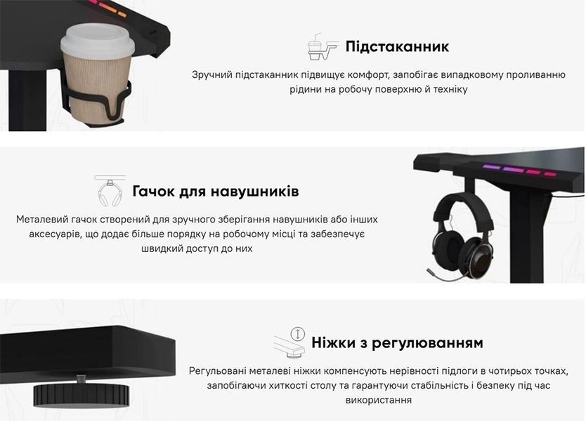 Стіл з електро регулюванням висоти Mealux PowerDesk Carbon RGB EVO-201 (1200*600) Black 600204 EVO-201 Carbon/B фото