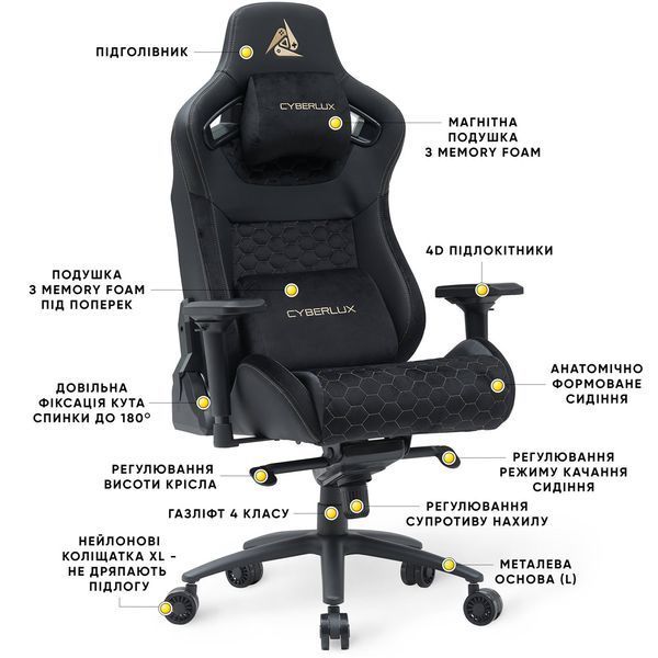 Крісло Cyberlux Apollo Black Тканина-Екошкіра Чорна 600131 GM-404 B фото Крісло Cyberlux Apollo Black Тканина-Екошкіра Чорна 600131 GM-404 B фото