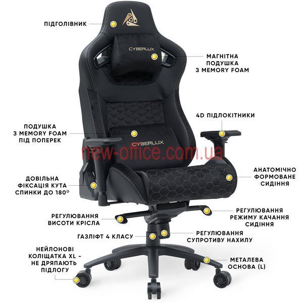 Крісло Cyberlux Apollo Black Тканина-Екошкіра Чорна 600131 GM-404 B фото