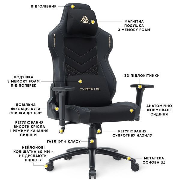 Крісло Cyberlux Poseidon Black Тканина-Екошкіра 600132 GM-415 B фото