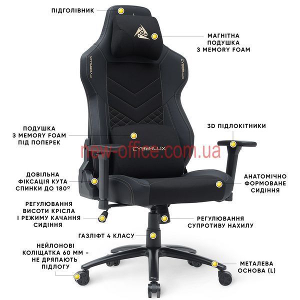Крісло Cyberlux Poseidon Black Тканина-Екошкіра 600132 GM-415 B фото
