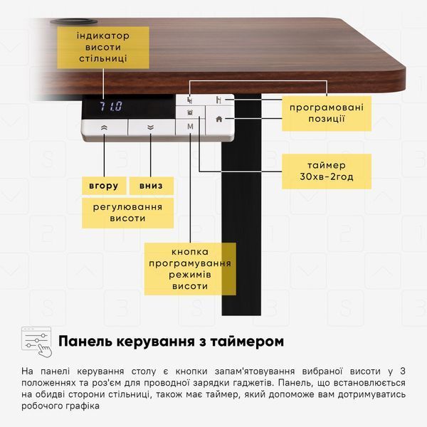 Стіл з електрорегулюванням висоти Mealux PowerDesk Energy (1200*600) Walnut   600202 EVO-201 Energy Walnut/B фото