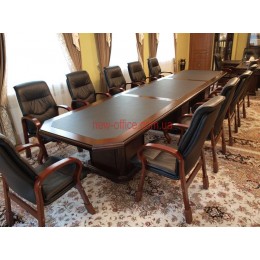 Стіл конференц Класика YFT-166 (4950*1200*Н760) Горіх лісний Шкіра чорна