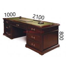 Стіл керівника Класика YDK-3050 (2100*1000*Н800) Горіх лісний Шкіра зелена